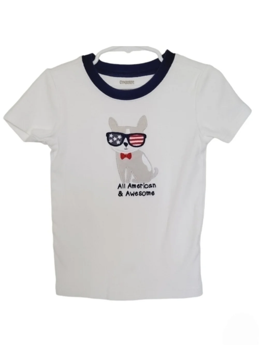 K1181 * Gymboree All American & Awesome Ringer Tee White Blue Size 7